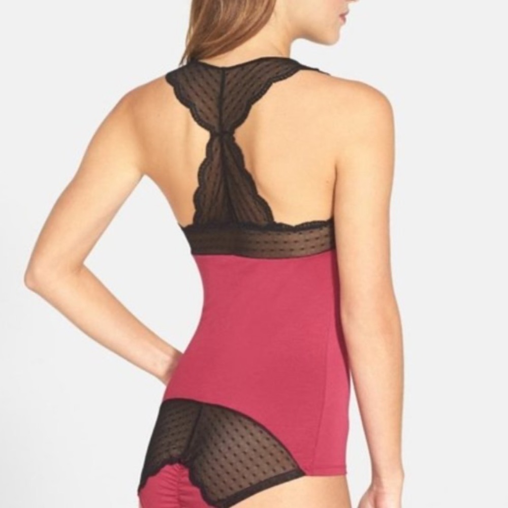 Honeydew Scarlett hot pink and black lace racer back  bodysuit size Small